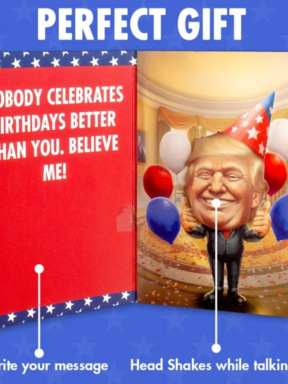 Joyadora Donald Trump Birthday Card Talking - Trump Merchandise Gift, Funny Birt